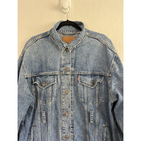Levi's Premium Men’s Original Dark Blue Denim Trucker Jean Jacket Size Small - Picture 7 of 10